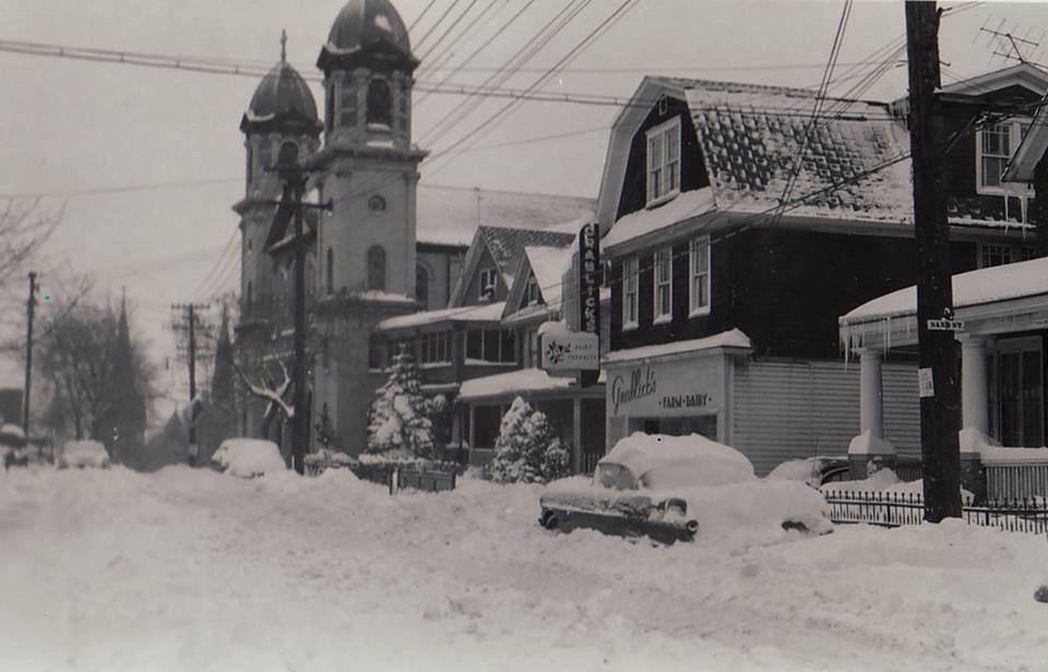 Church Street. St. Casmir RC Church and Grablick's Ice Cream Parlor